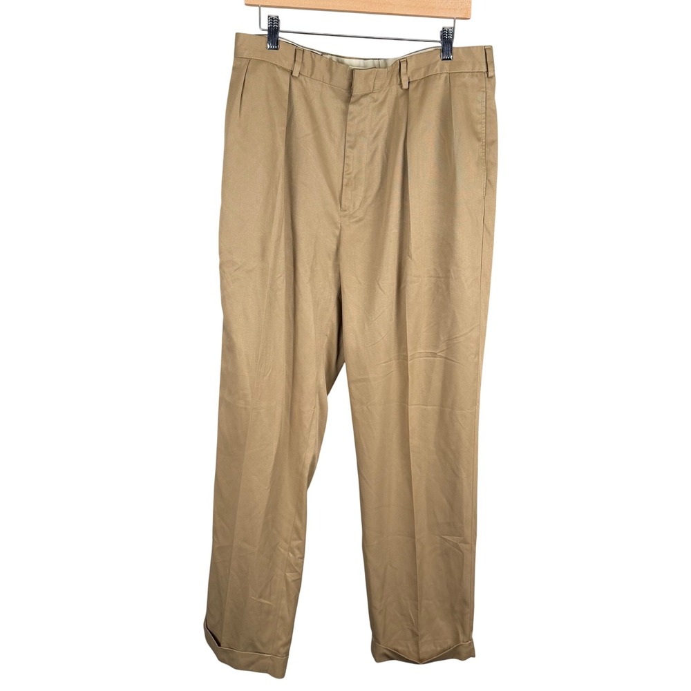 Polo Ralph Lauren Mens Pleated Khaki Trousers Tan Cuffed Pants 36x32 RN41381